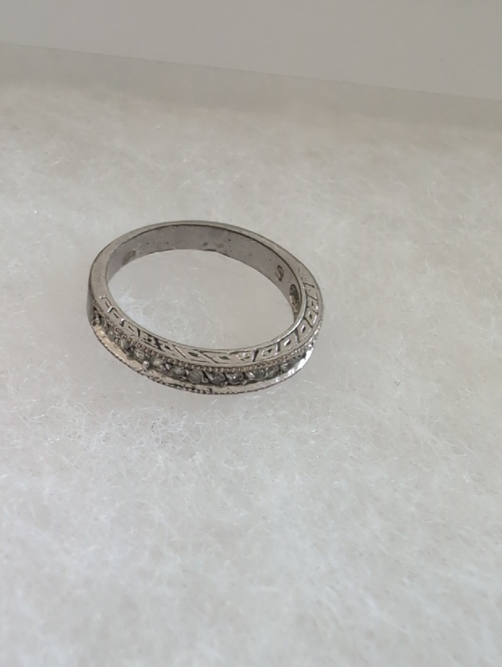 Vintage Art Deco Style Wheat Engraved Eternity Band - Silver Tone